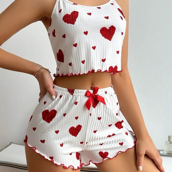 Women’s Sweetheart Crop  Casual Pajama Short Set Size Medium - Picture 4 of 16